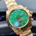 Faux Rolex Cosmograph Daytona Emerald Green Yellow Gold Watch 43mm